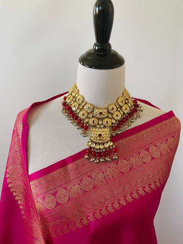 Exclusive Kanchipuram Pure Silk Saree | Pink | Pure Zari | Handwoven | Ships from California | Pushpam - ShopNaya Exclusive